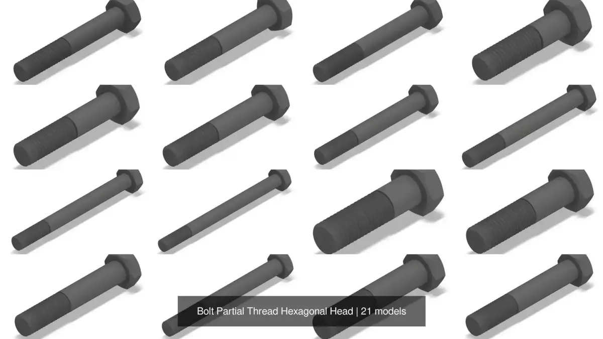 Bolt Partial Thread Hexagonal Head 3D Model Pack