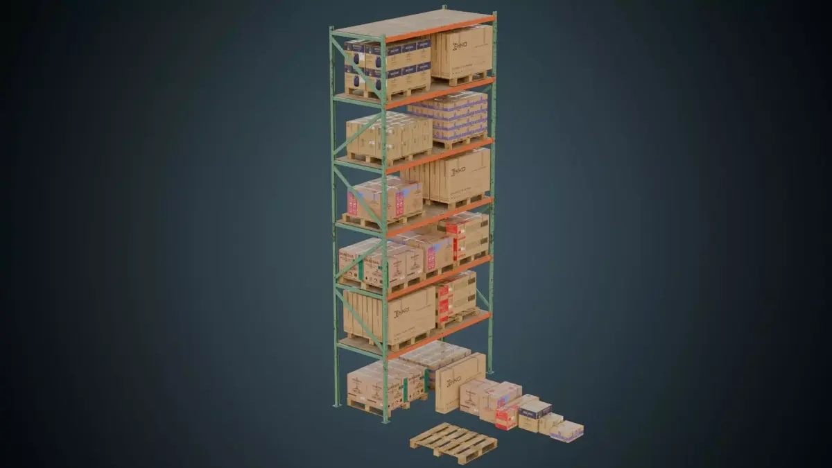Cardboard Boxes Pallet And Shelf 2B Low-poly 3D model