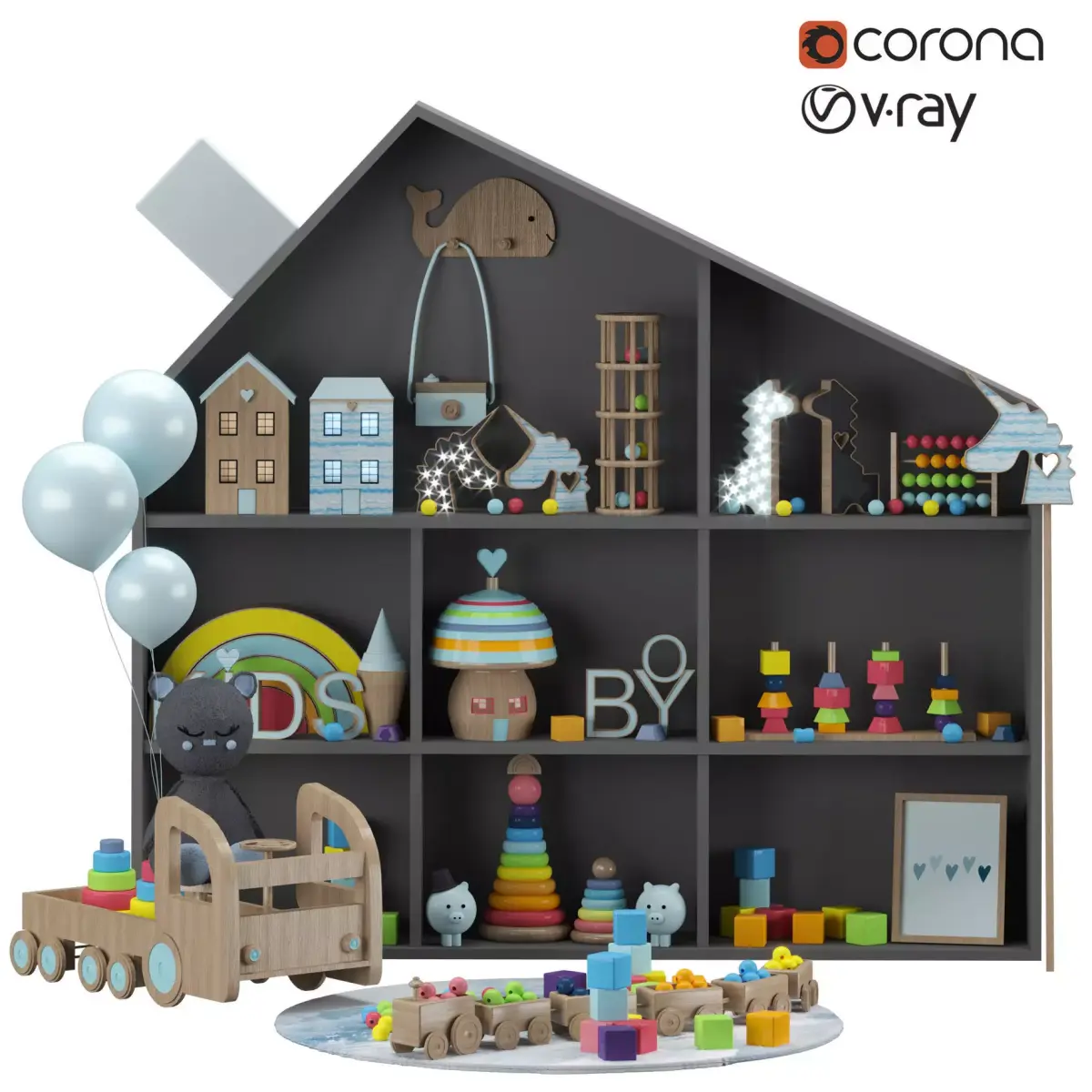 beares and toy shelves  Low-poly 3D model