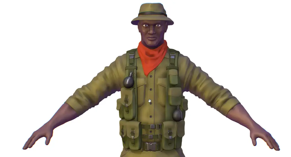 High Poly Black Man Soldier Green Armor Low-poly 3D model