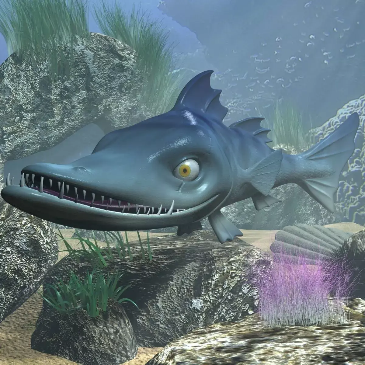 cartoon Barracuda Fish RIGGED Low-poly 3D model