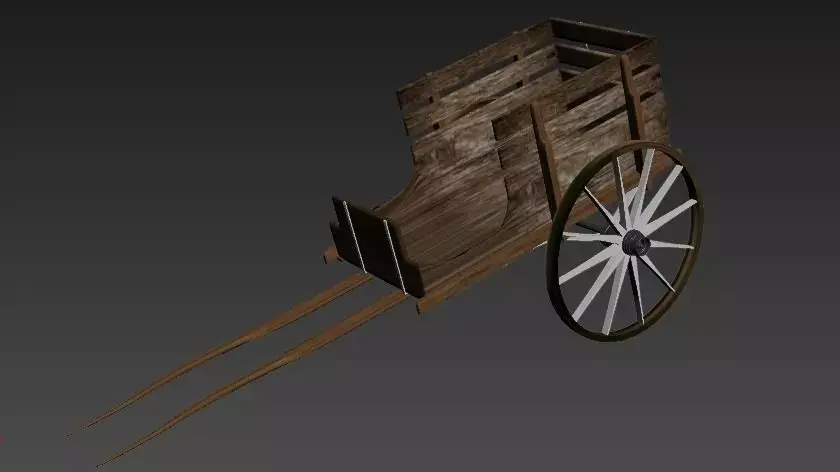 handcart wooden cart with wheels Low-poly 3D model