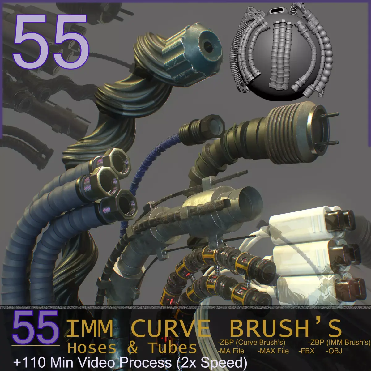 55 IMM Brushes Hoses And Tubes Low-poly 3D model