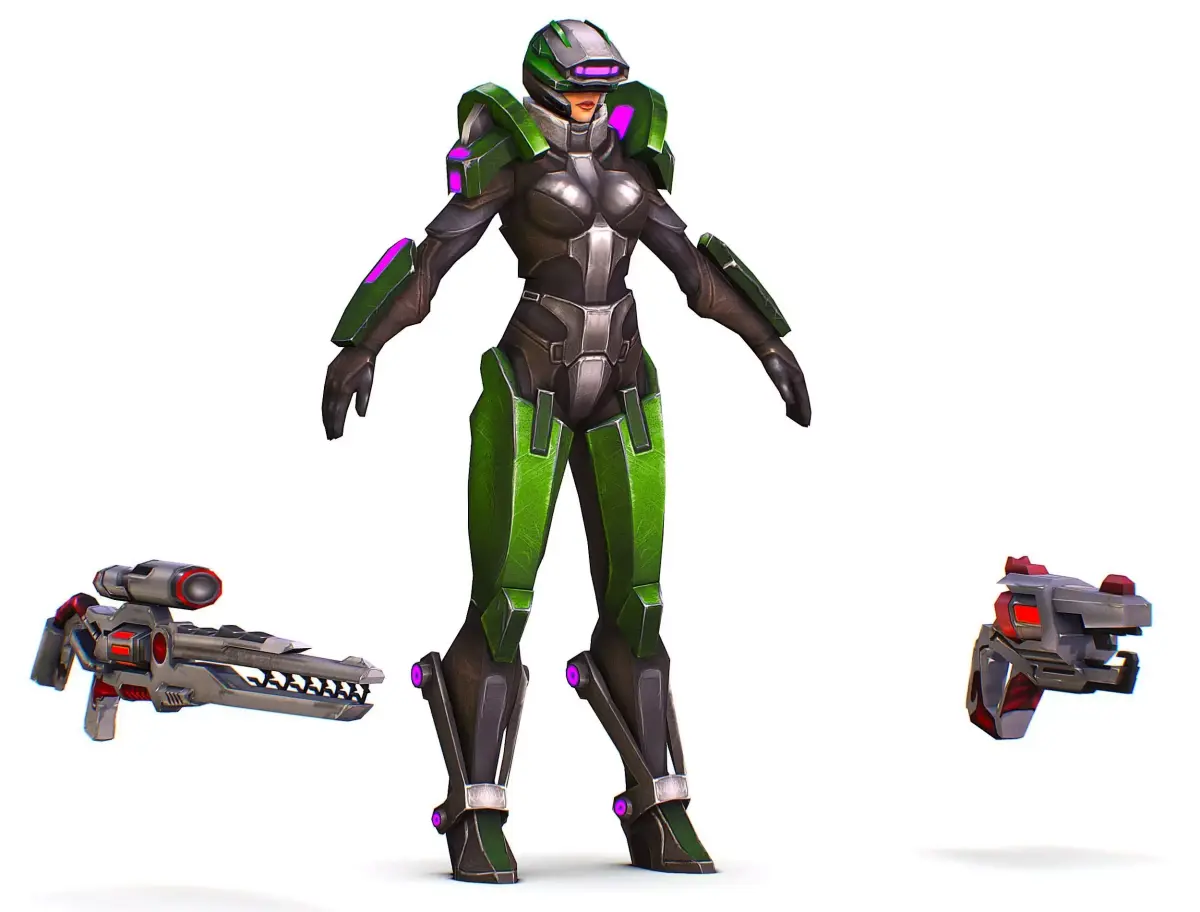 Sci-Fi Woman Cyborg - Female Drone Sniper Soldier Low-poly 3D model
