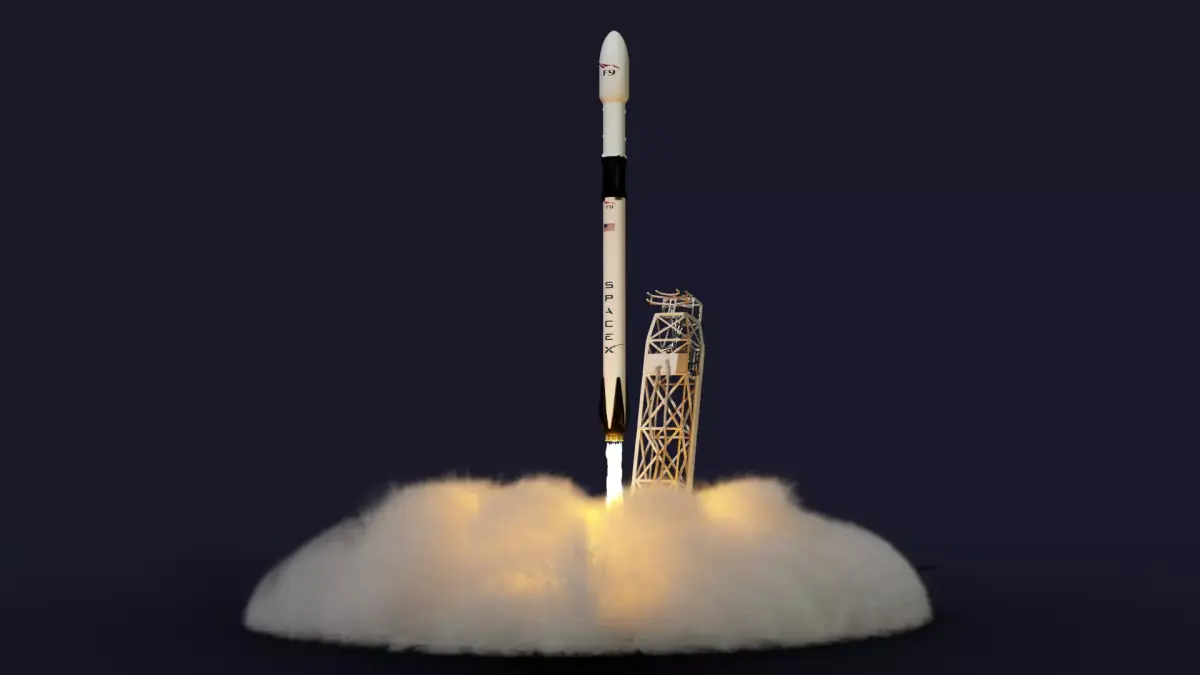 Launch falcon 9 with smoke 3D model