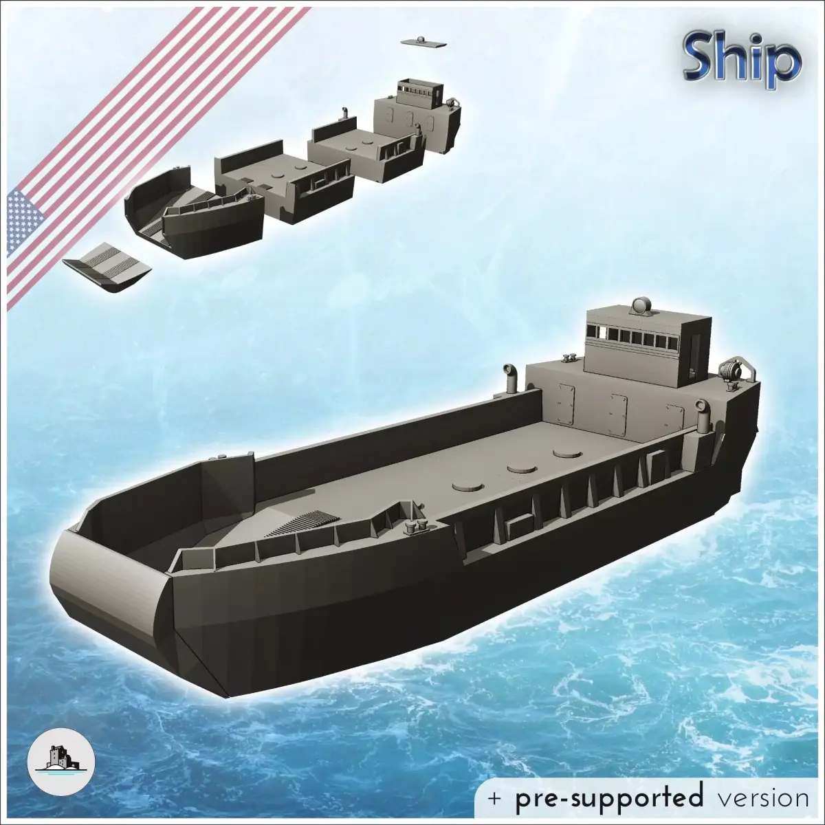 LCM-8 variant transport river boat - Modern WW2 WW1 World War Di 3D print model