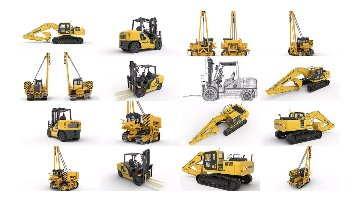 Excavator Tractor Forklift Komatsu  3D Model Pack