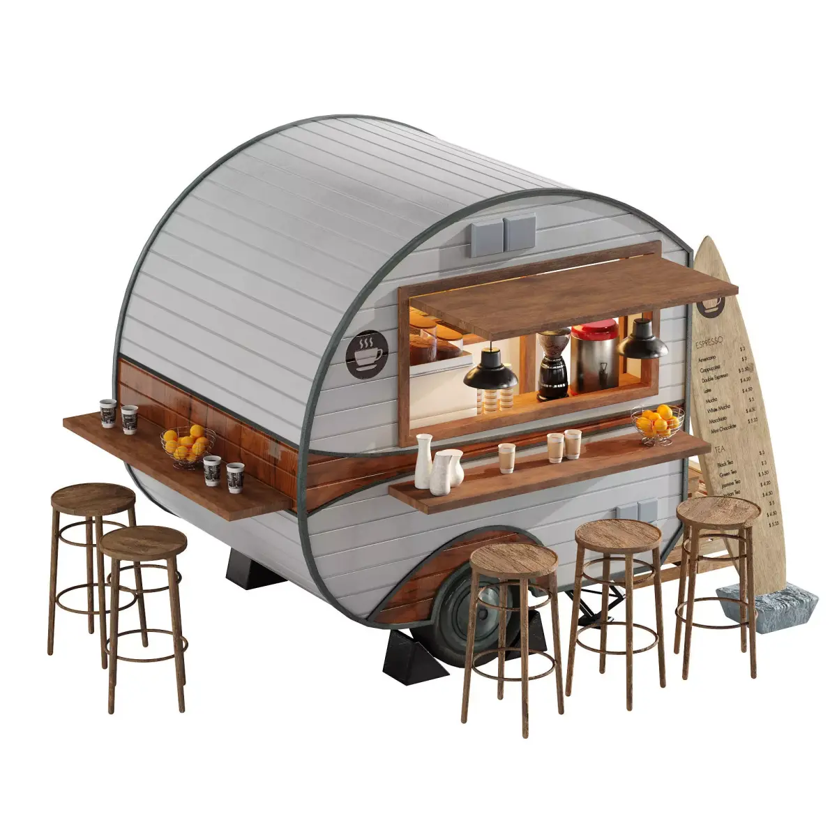 Realistic model of Coffee Foodtruck trailer set 6 3D model