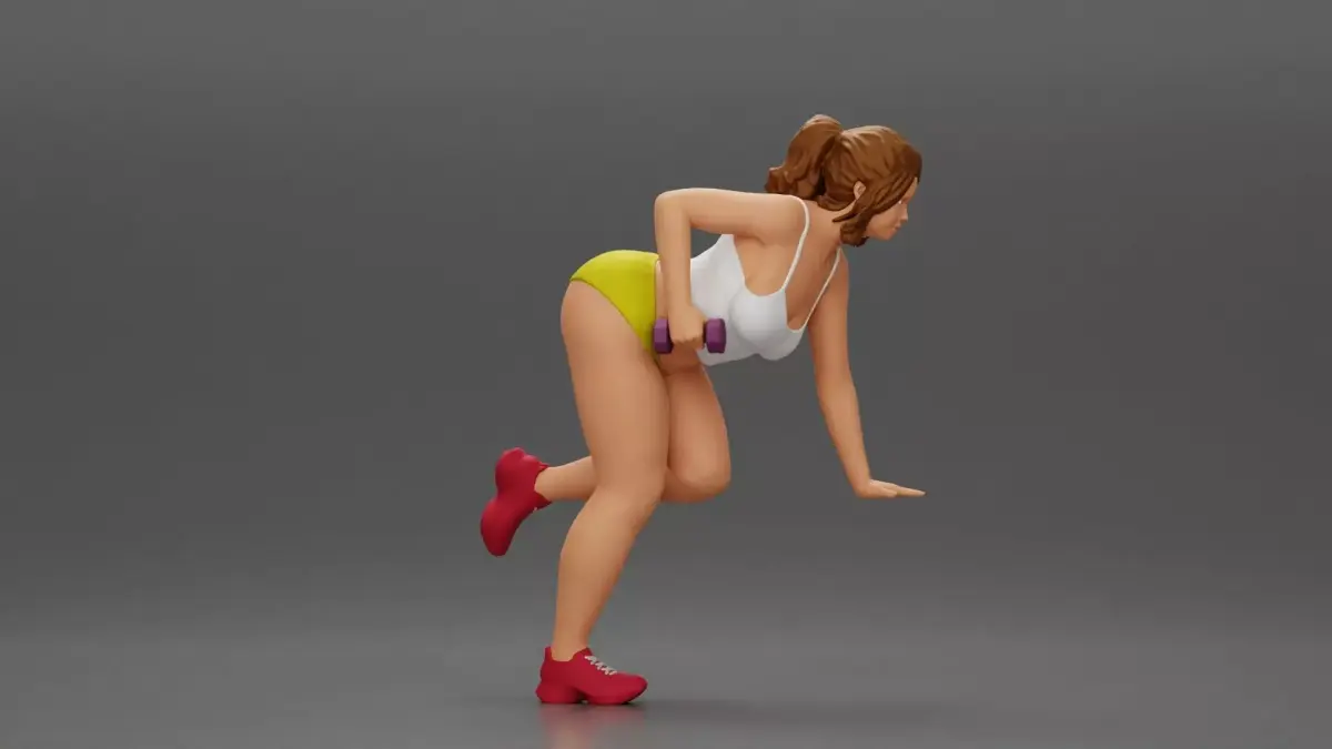 Fitness girl in the gym training with a single-arm dumbbell row 3D print model