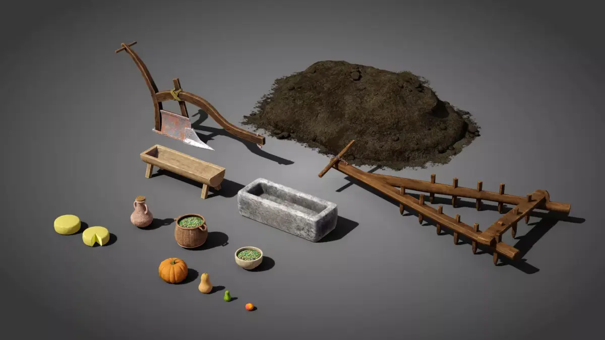 Medieval Farmer props Low-poly 3D model
