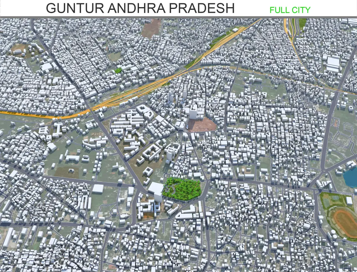 Guntur Andhra Pradesh 20km Low-poly 3D model