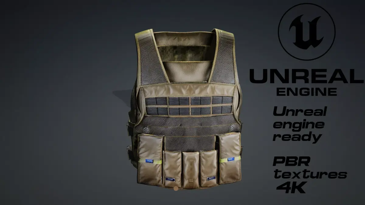 Soldier military bulletproof vest game ready UE5 FBX Low-poly 3D model
