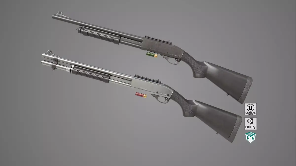 Shotgun Long 01 Black And Silver Single Mat All PBR Textures Low-poly 3D model