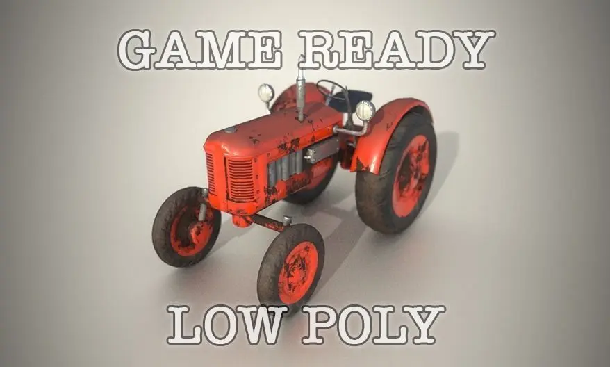 Old Tractor Game Ready Low Poly Low-poly 3D model