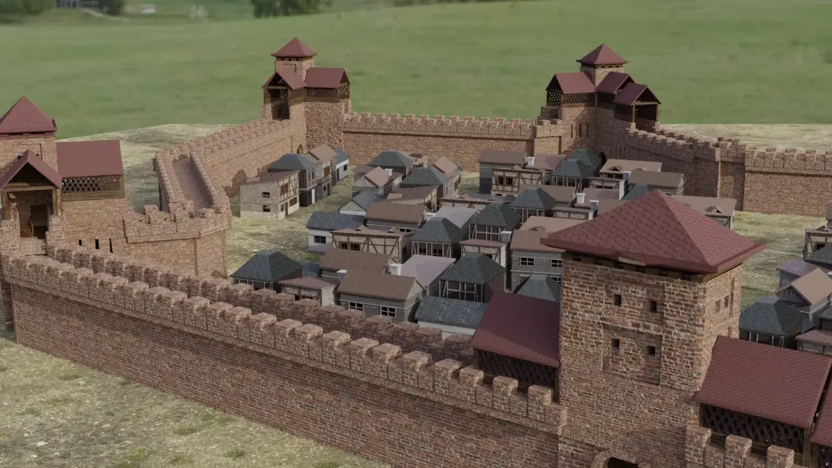 Castle Wall and village pack with interior Low-poly 3D model