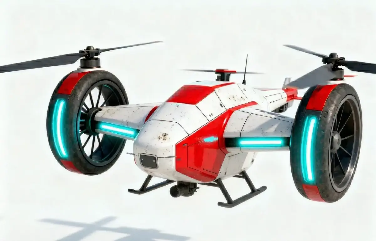 Sci-Fi Weathered Hybrid VTOL Drone 3D Model Low-poly 3D model