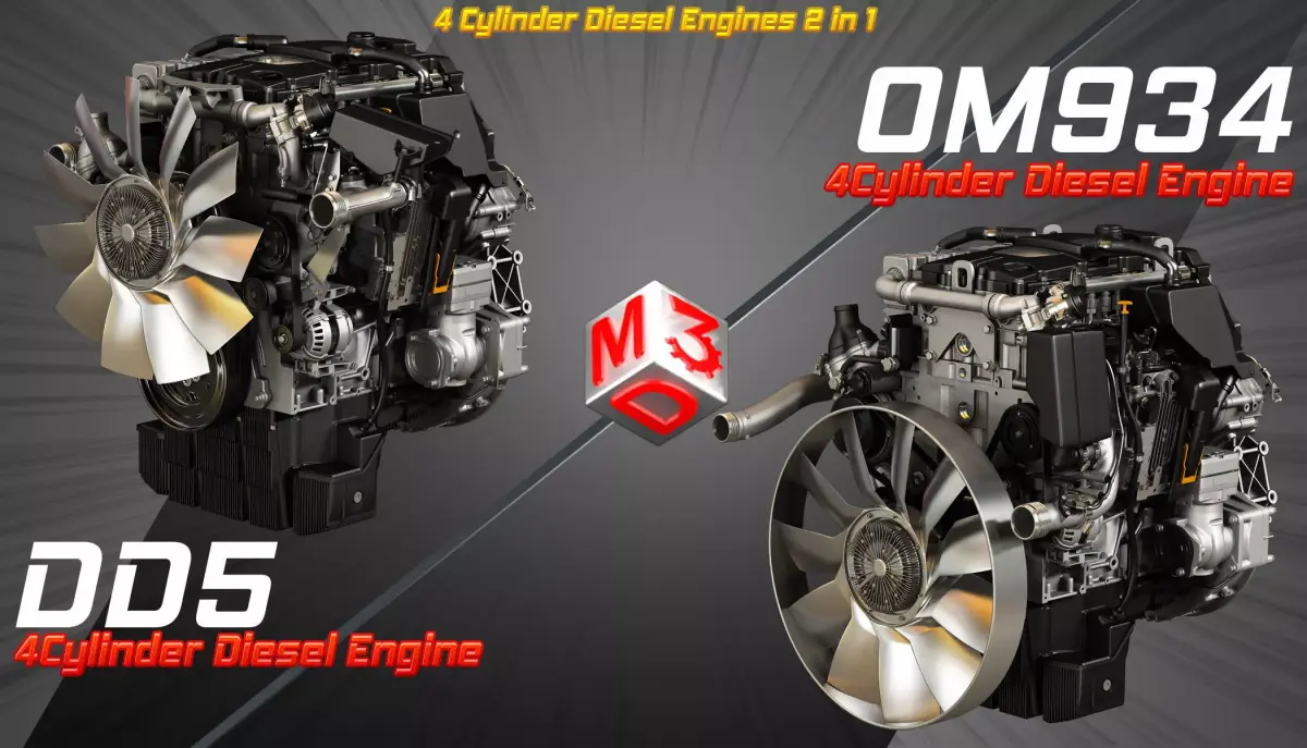  DD5 - OM934 Engines - 4 Cylinder Diesel Engines 2 in 1 3D Model Pack purchase