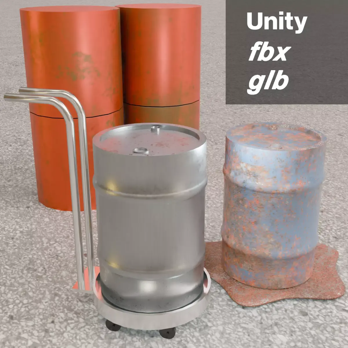 Construction Drum Pack - Low-poly 3D model