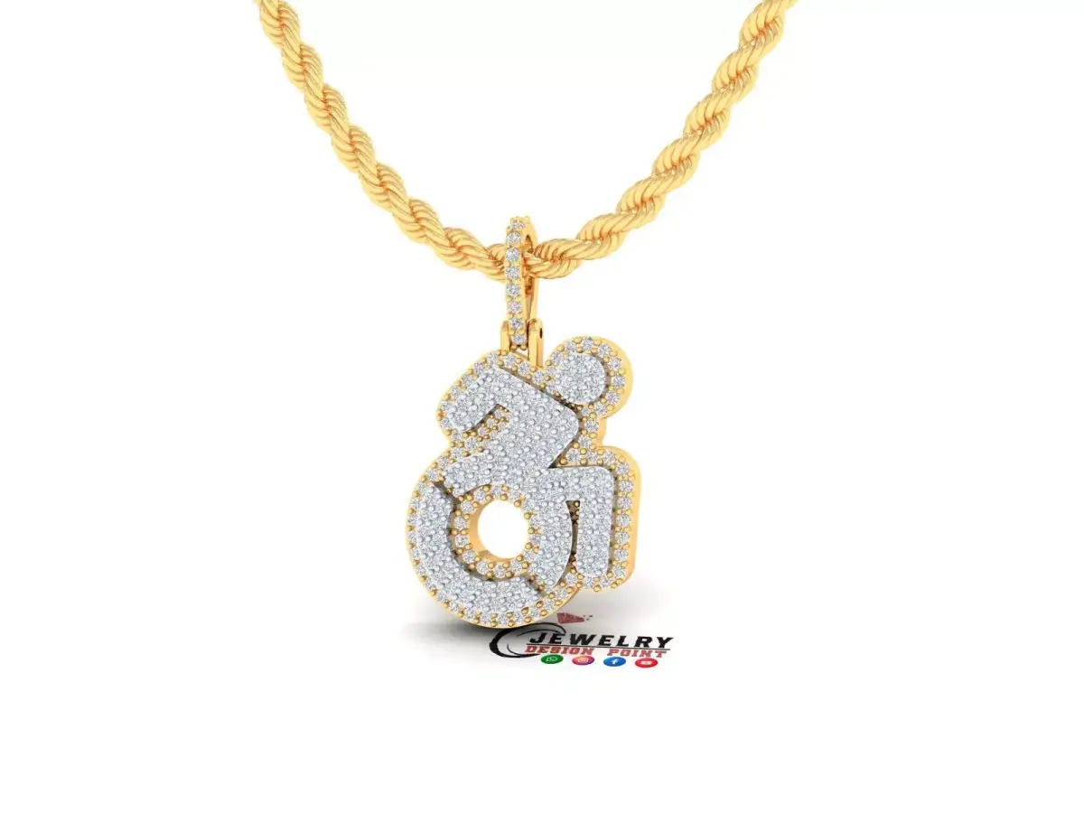 Custom Disabled Wheelchair Diamond Pendant - Necklace  3D print model