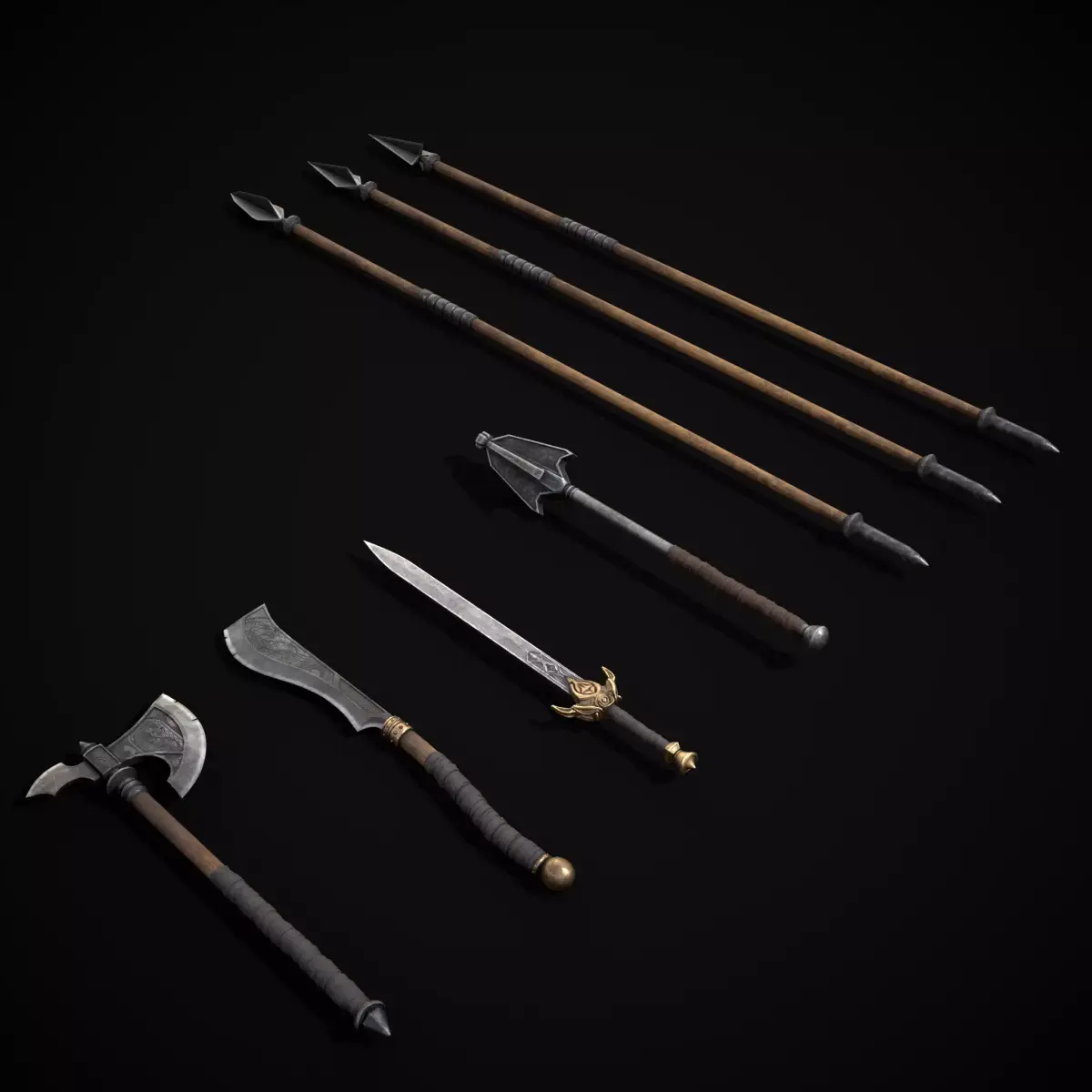 High Quality Viking Weapons Pack Low-poly 3D model