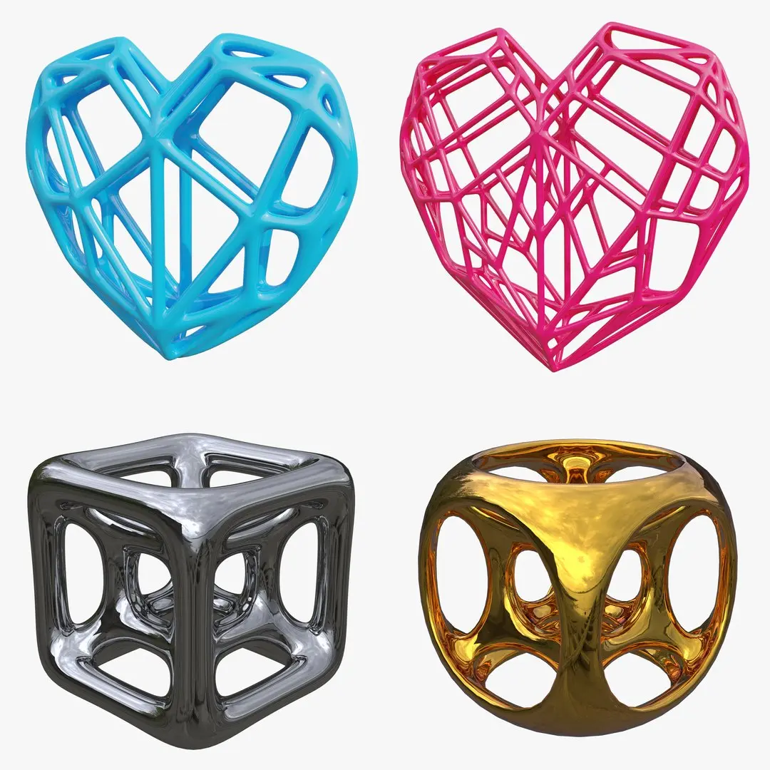 Parametric Geometry Heart AND Cubic Sculptures 3D model