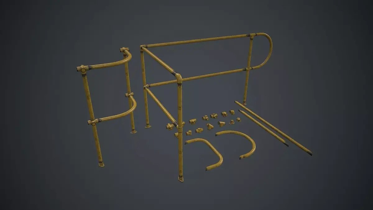Modular Handrails PBR Game Ready Low-poly 3D model