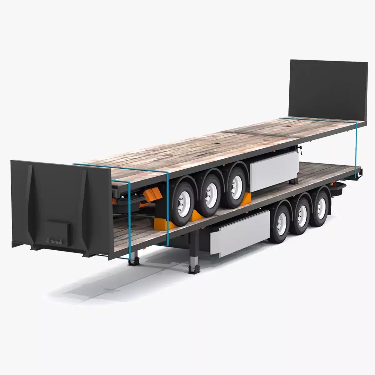 Flatbed Trailer with Trailer 3D model