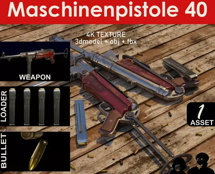 Weapon Maschinenpistole 40 - MP 40 Low-poly 3D model