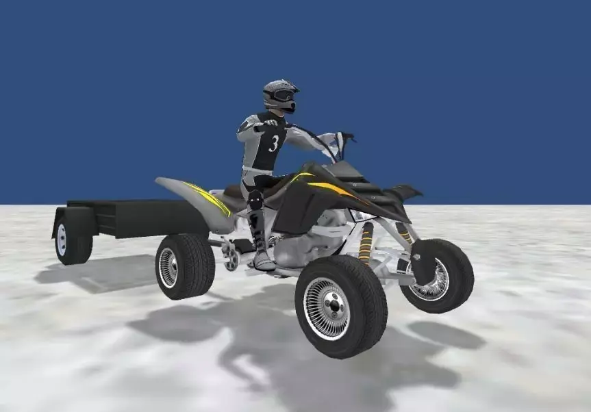 LowPolyQuadBikeWithTrailerandRider-3 person riding atv with t... Low-poly 3D model