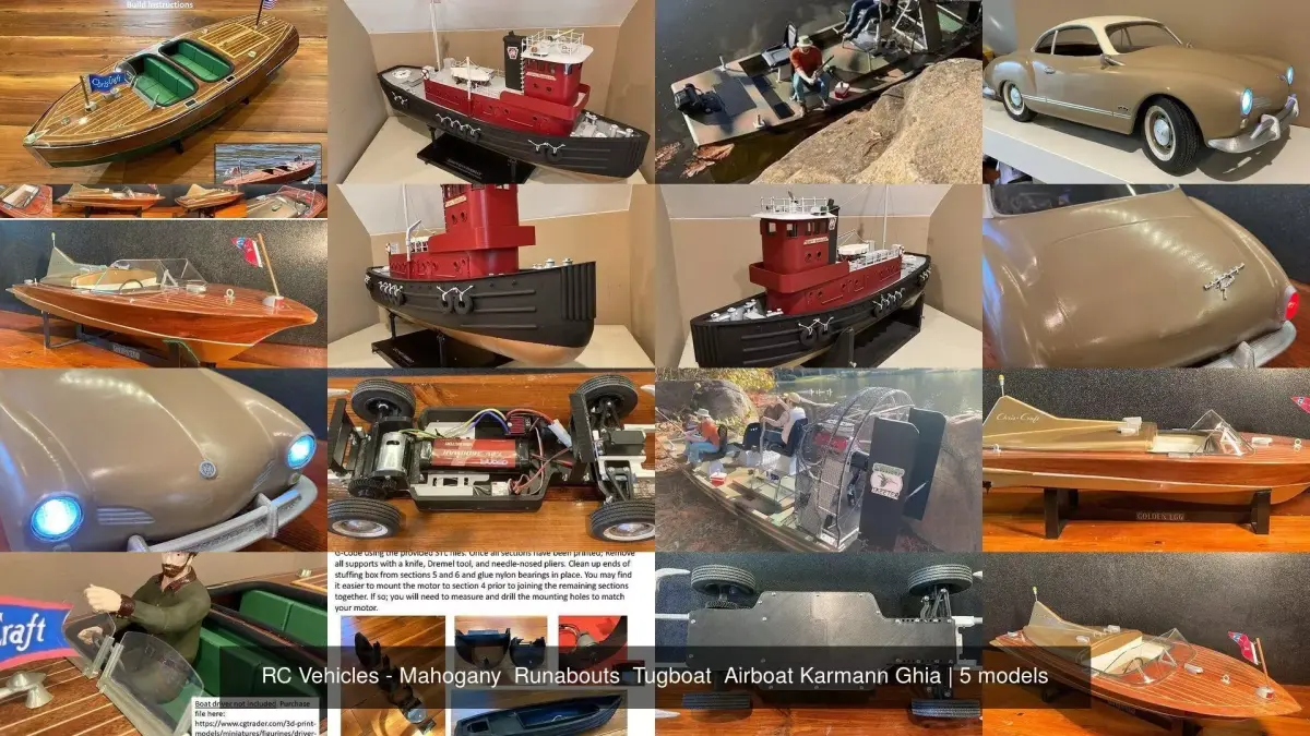 RC Vehicles - Mahogany  Runabouts  Tugboat  Airboat Karmann Ghia 3D Model Pack