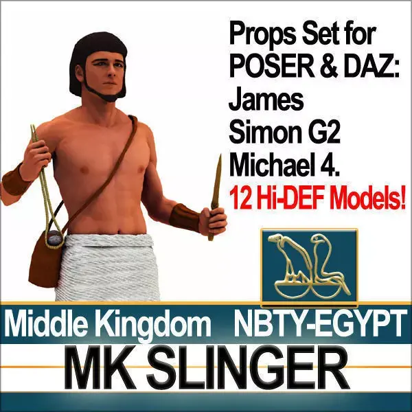 Ancient Egypt Soldier Props Slinger Poser Daz 3D model
