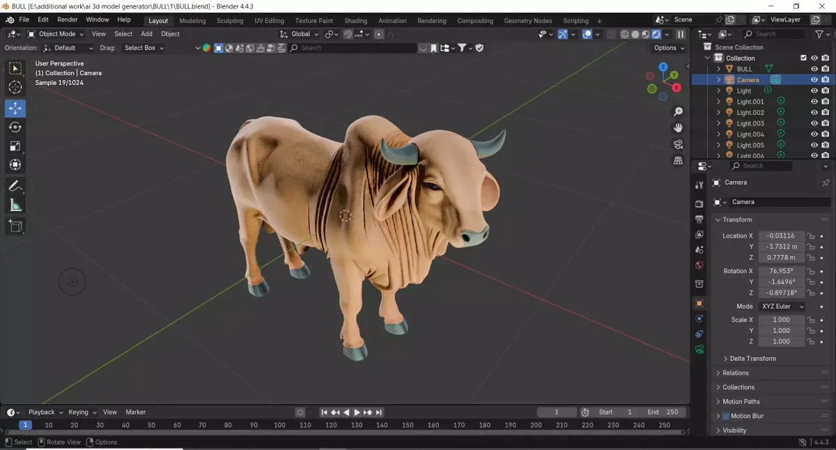 Realistic Bull 3D Model for Games Simulation and VFX 3D model
