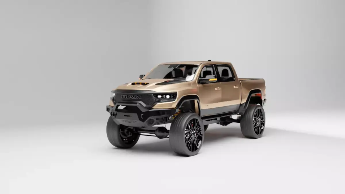 Custom Lifted Ram TRX Pickup Truck 3D Rigged Model Low-poly 3D model purchase