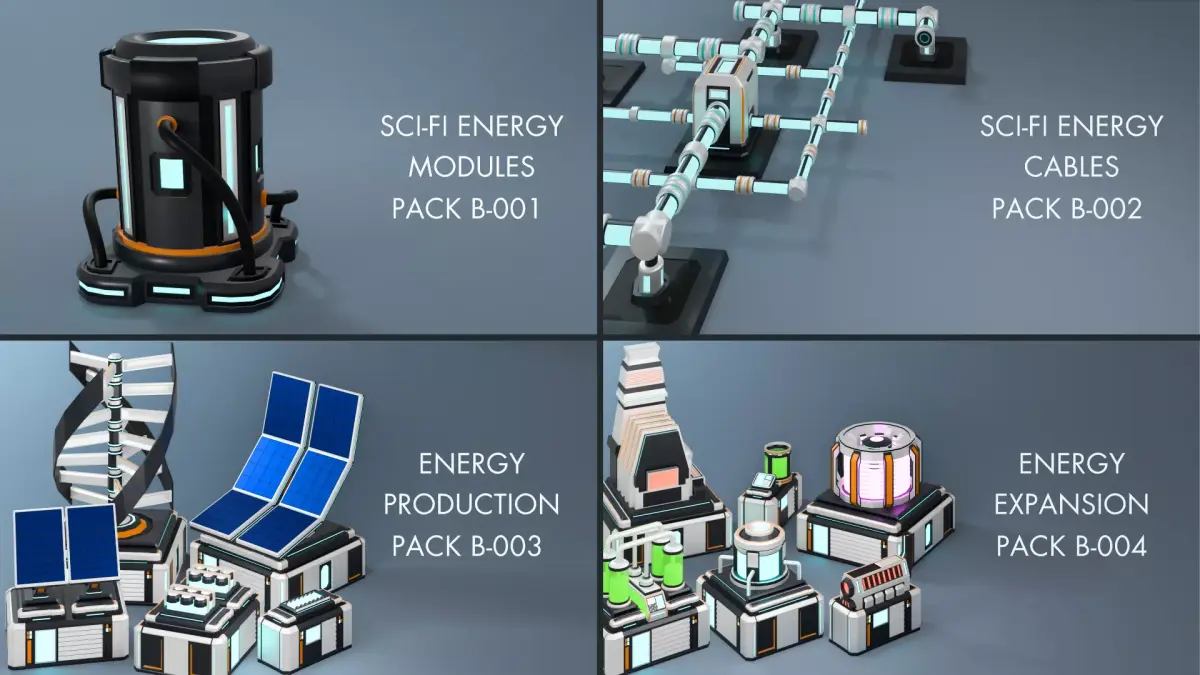 Low Poly Sci-Fi Energy and Production Bundle B - 46 Assets Low-poly 3D model