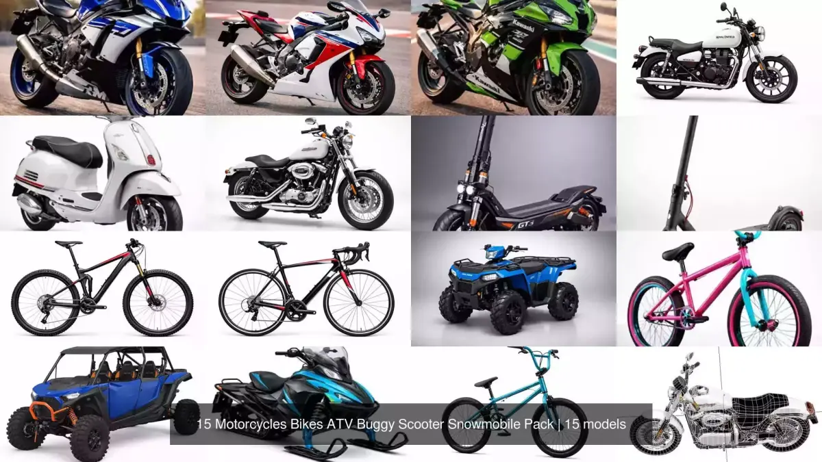 15 Motorcycles Bikes ATV Buggy Scooter Snowmobile Pack
