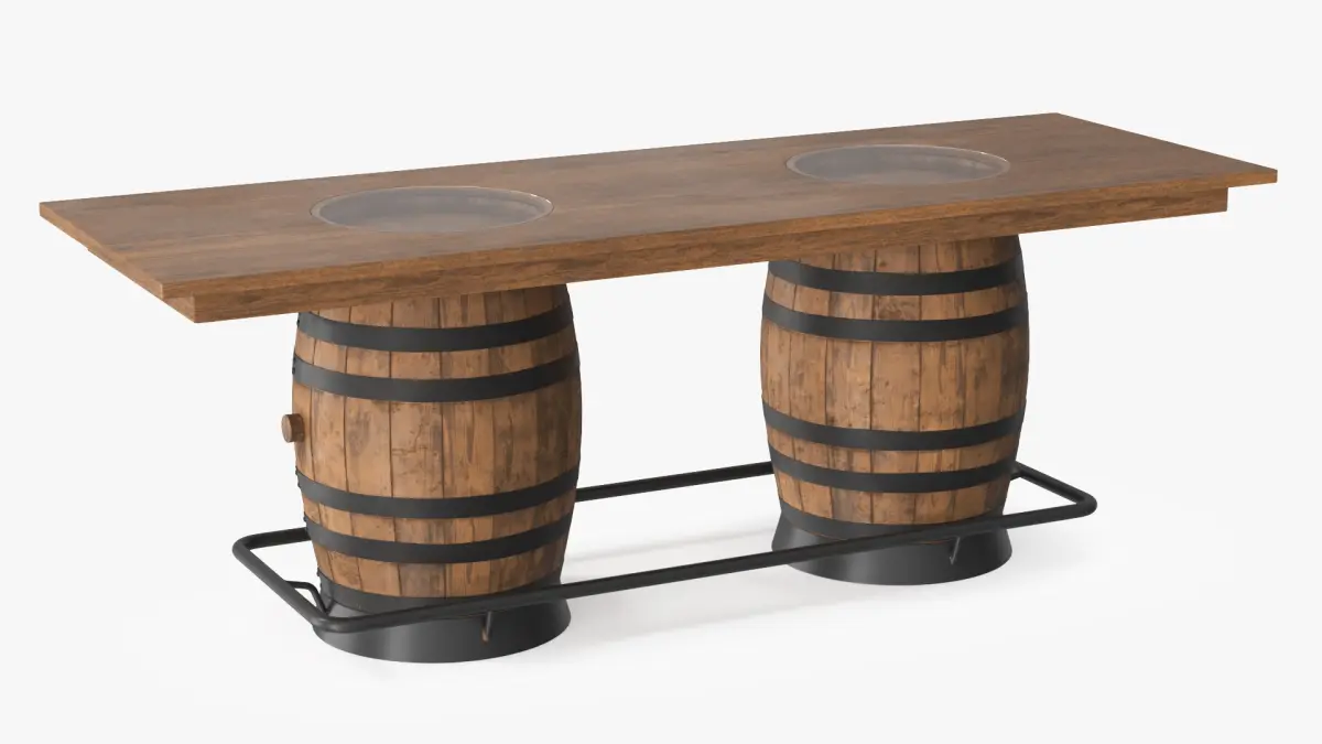 Barrel Pub Table with Two Barrels Light Brown 3D model
