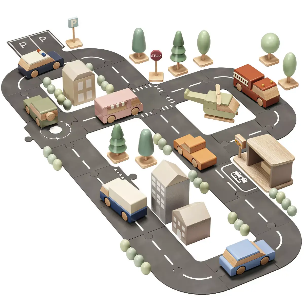Coco Village Wooden Cars and Puzzle Roads Toy 3D model