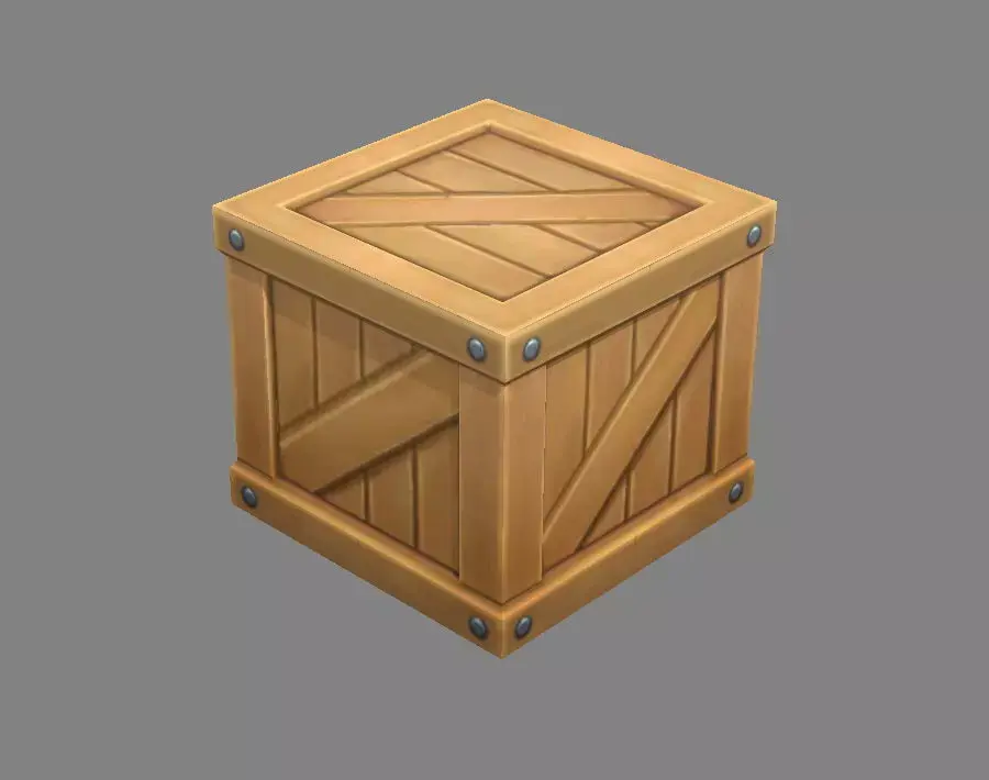 Cartoon Square Wooden Box-Goods Low-poly 3D model