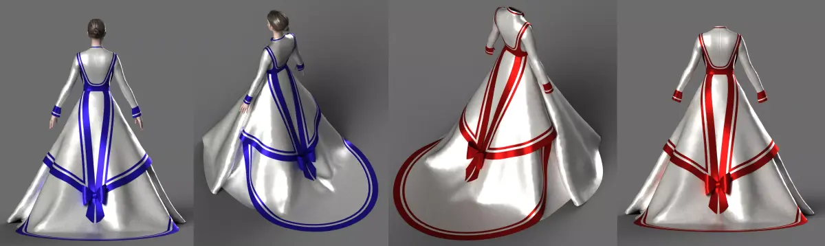 Victorian 1860 s Red White Satin Dress model 1 - A pose 3D model