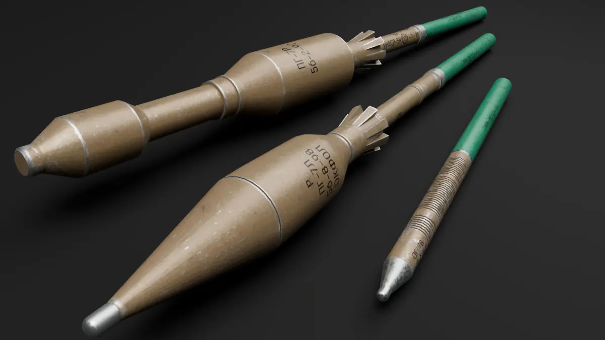 3 RPG-7 Rocket variants  Low-poly 3D model