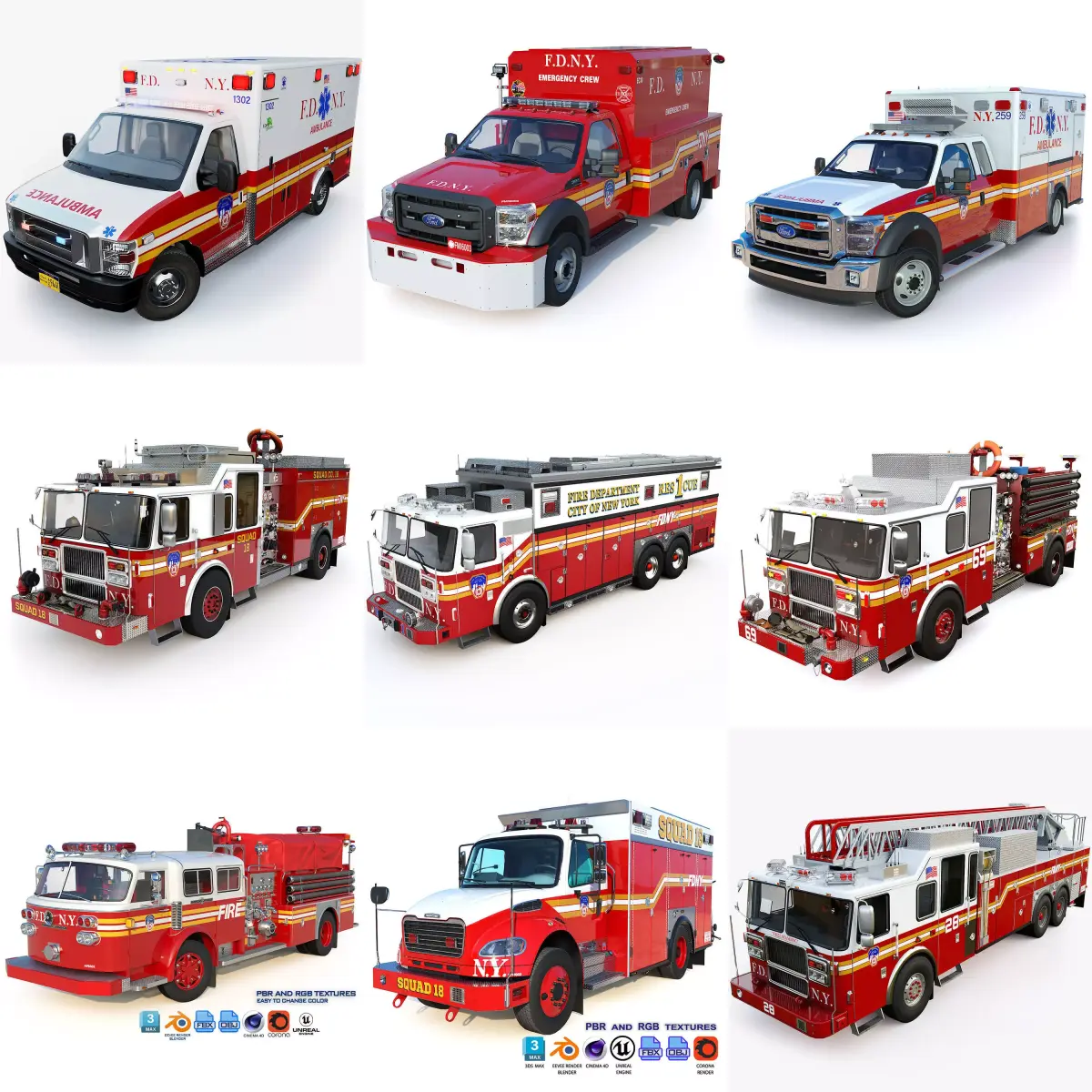 FDNY emergency trucks 3D Model Pack