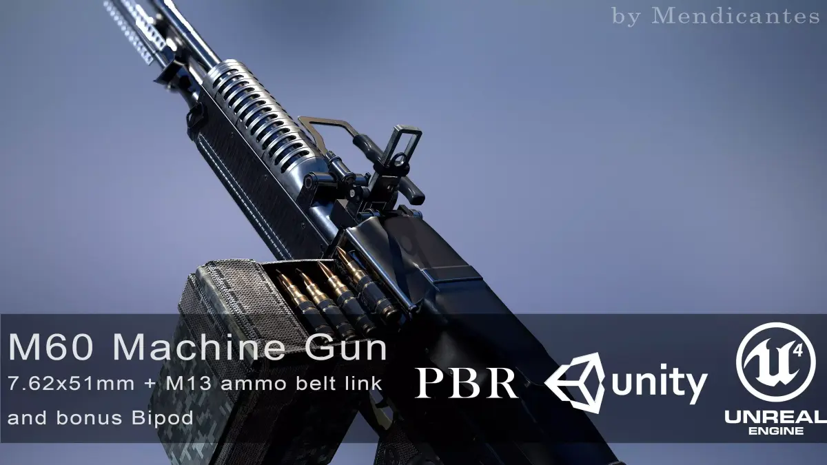 M60 machine gun Low-poly 3D model purchase