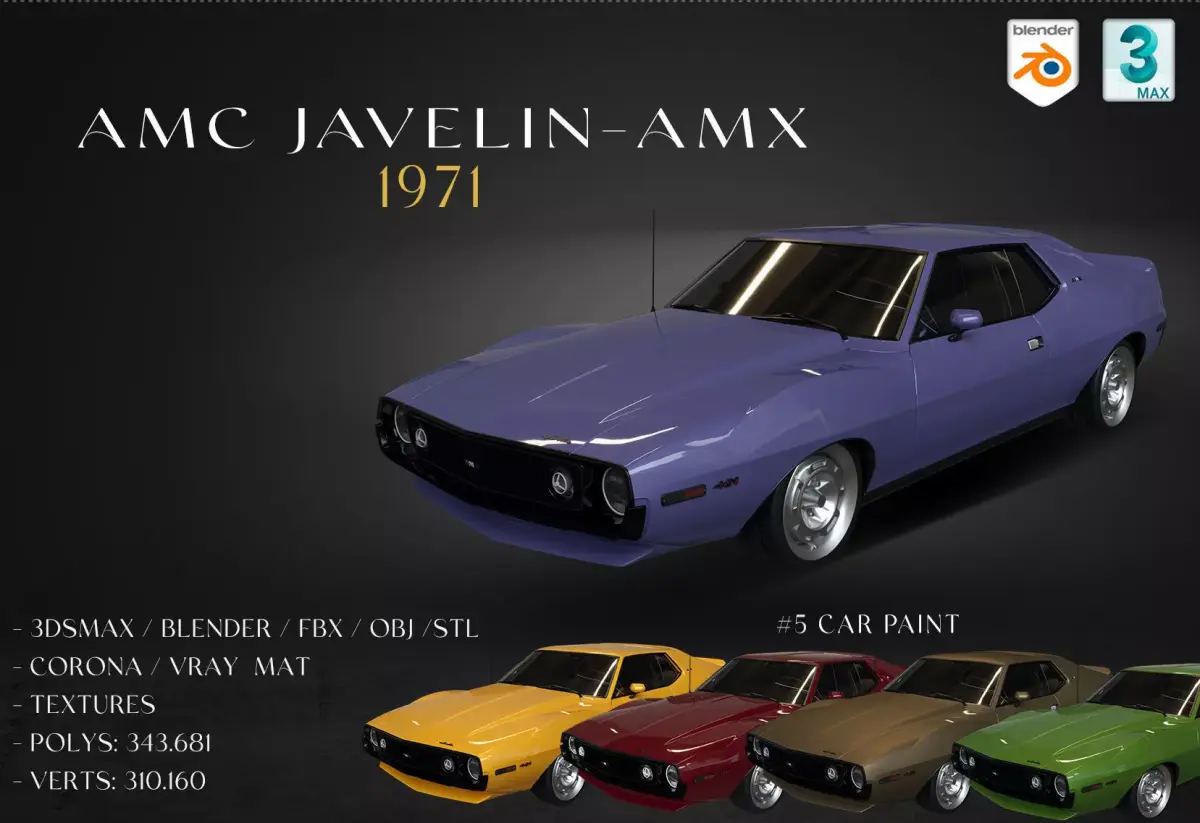 AMC Javelin-AMX 1971 Free low-poly 3D model