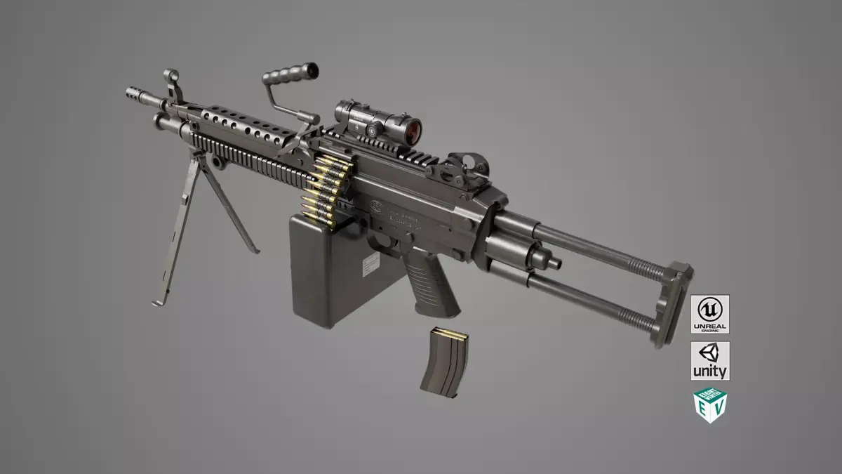 Machine Gun 16 Black All PBR Unity UE Textures Low-poly 3D model