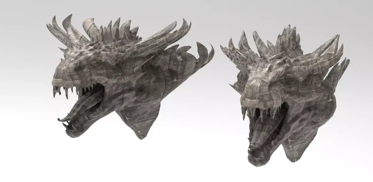 Dragon lizard Viking Dinosaur Statue Heads 2 versions  3D model