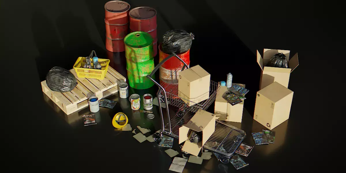 KitBash 3D Shopping Elements Low-poly 3D model