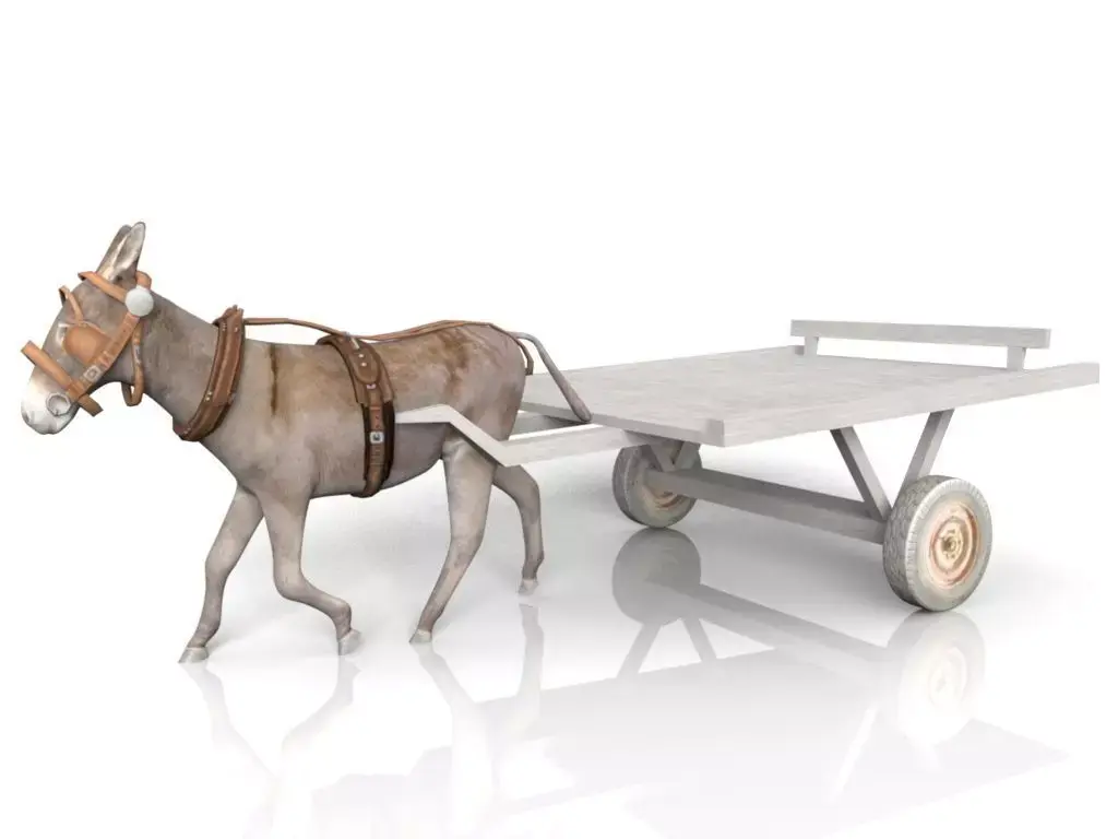 3d Donkey with cart Low-poly 3D model