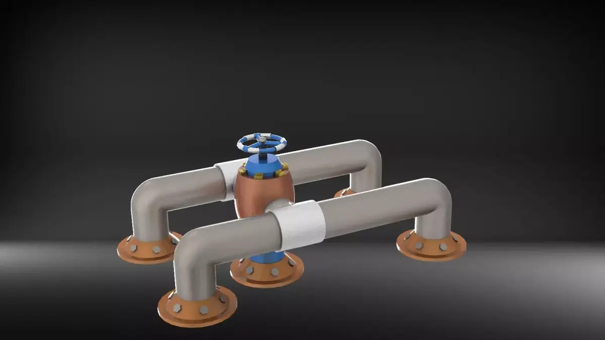 Sci-Fi Industrial Pipe Assembly with Valve 3D print model