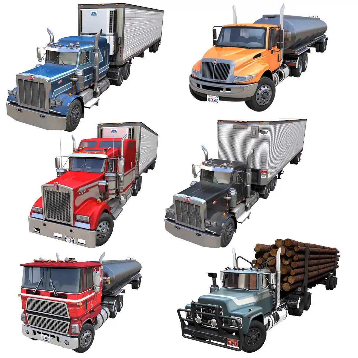 Gameready semitrucks collection 3D Model Pack