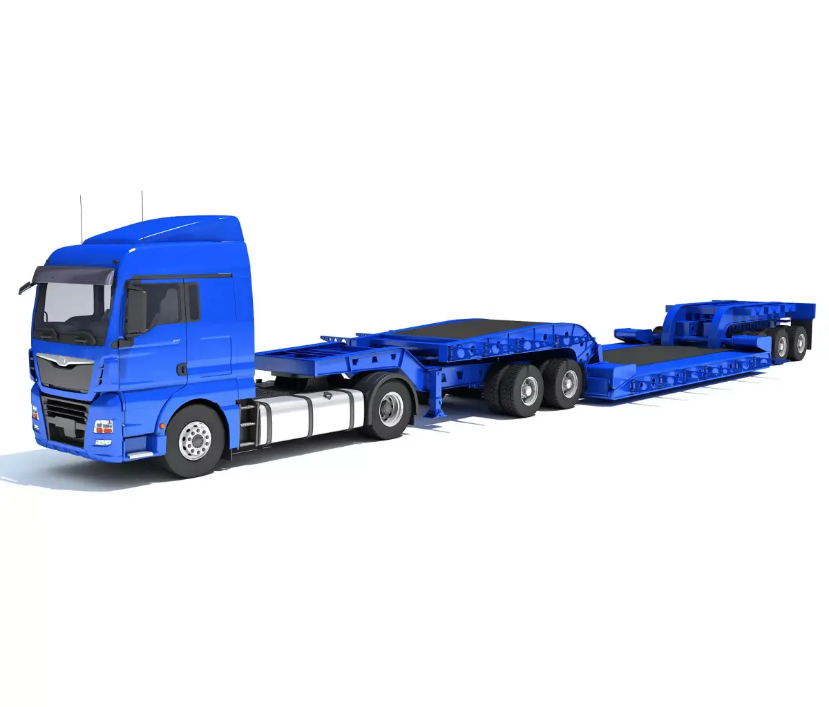 Truck with Lowboy Trailer 3D model buy